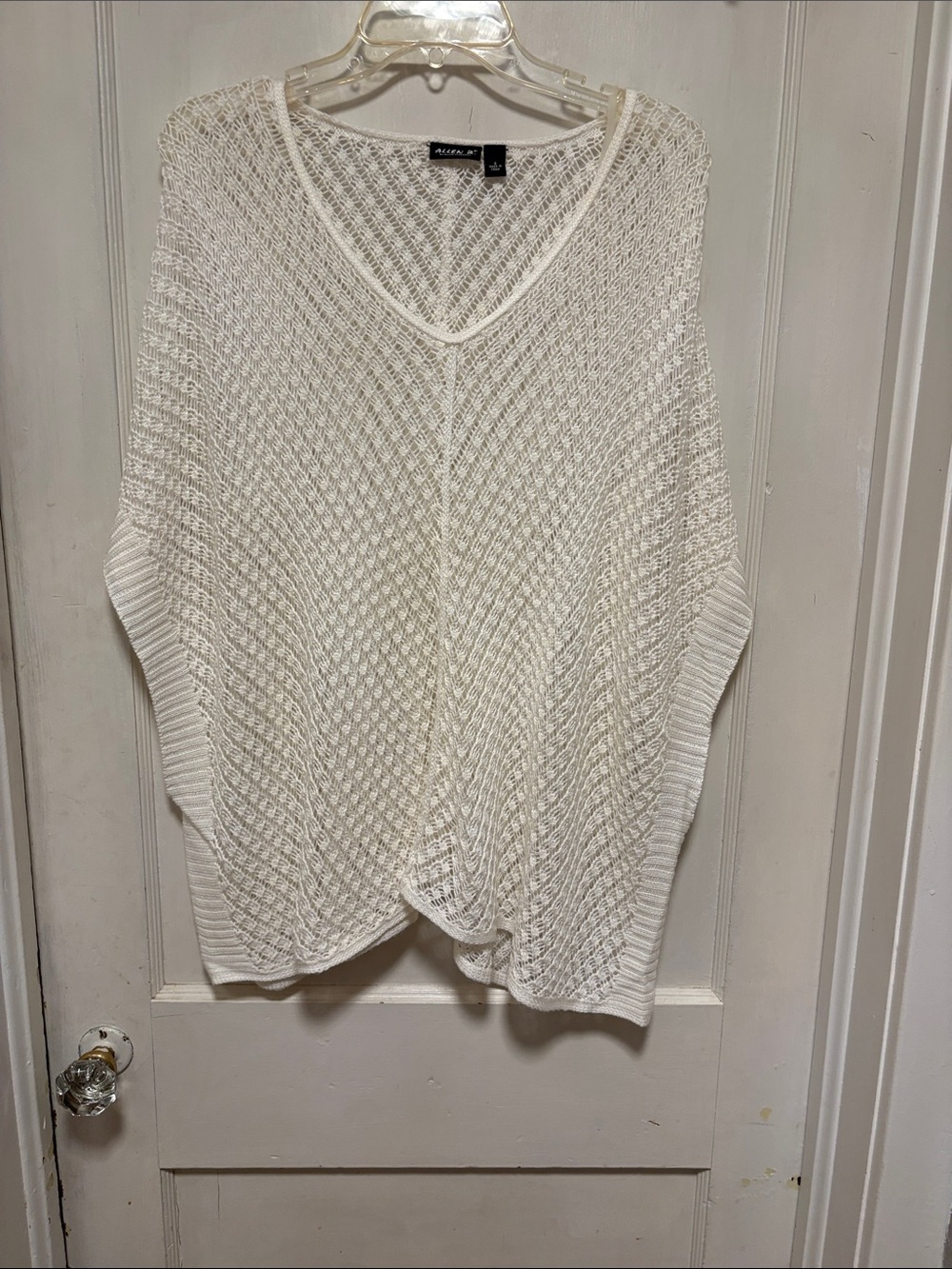 Allen B. Coastal Grandma Open-Knit V-Neck Sweater Poncho Top Small